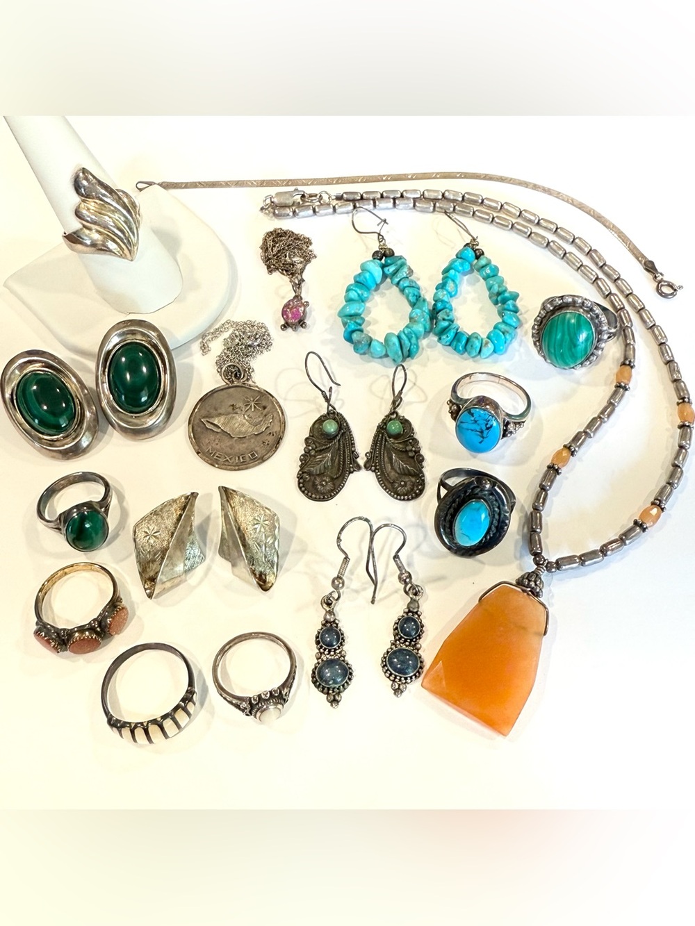 Vintage Native American Style Sterling Silver Jewlery Turquoise Rings Necklaces